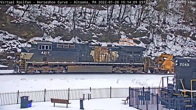 NS-4217 with burnt Turbo at Horseshoe Curve, in the Snow