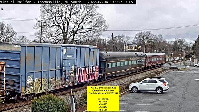 NS box car, private passenger cars at Thomasville,NC/USA