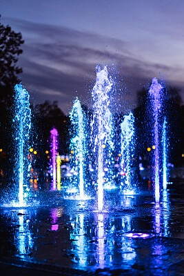 Water Fountain With Lights At Night