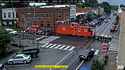 Caboose being transported across CSX tracks in La Grange,KY/USA