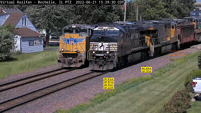 פאזל של NS and UP locomotives side by side Rochelle,ILL/USA