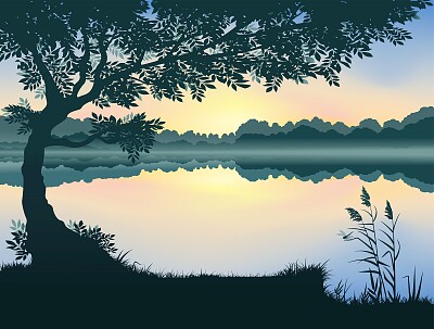 Sunset Mirrored in Lake