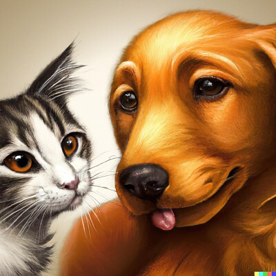 Realistic Painting of a Cat and a Dog