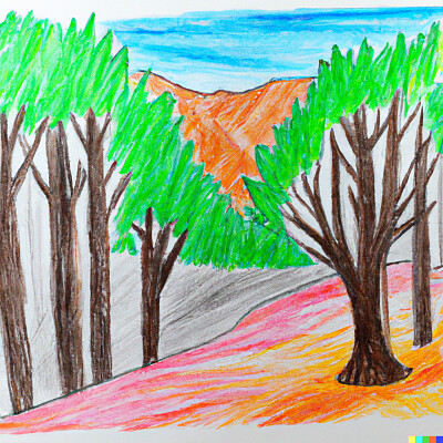 Colorful Pencil Drawing of a Forest