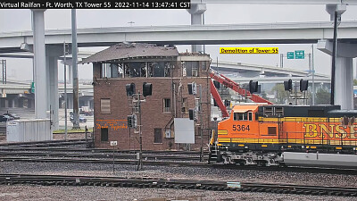 BNSF-5364 passing    "Tower-55 " being demolished jigsaw puzzle