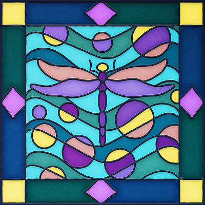Stained Glass Dragonfly (Digital Art)
