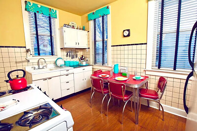 Yellow and red kitchen