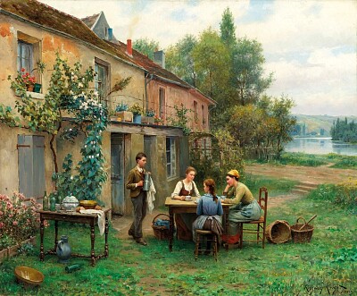  "Coffee in the Garden " -Daniel Ridgway Knight-