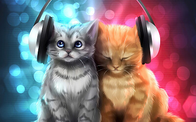 פאזל של Gatitos escuchando música