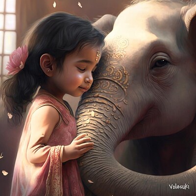 פאזל של Niña y elefante