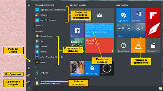 Menú Inicio en Windows 10