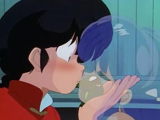 shamppo besa a ranma convertida en rana ranma 1/2