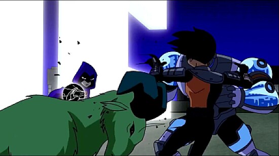 chico bestia golpea a robin los jovenes titanes