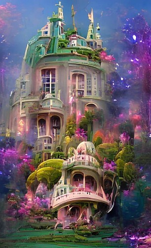 castillo verde y rosa