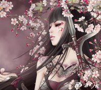 Mujer con espada y flores