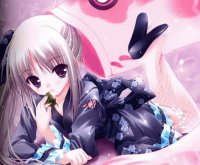 Niña animé recostada con kimono